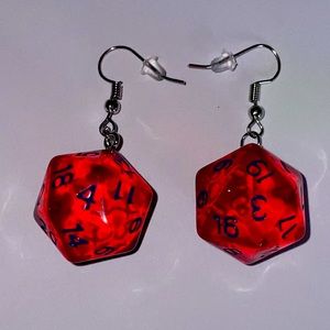 D20 Dice Earrings Dangle Red DnD Nerd Gift Red Gamer Hypoallergenic Handmade